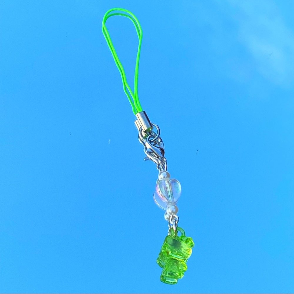 Handmade Sanrio Hello Kitty Kawaii Pastel Green Cell Phone Strap Charm Y2k Cyber